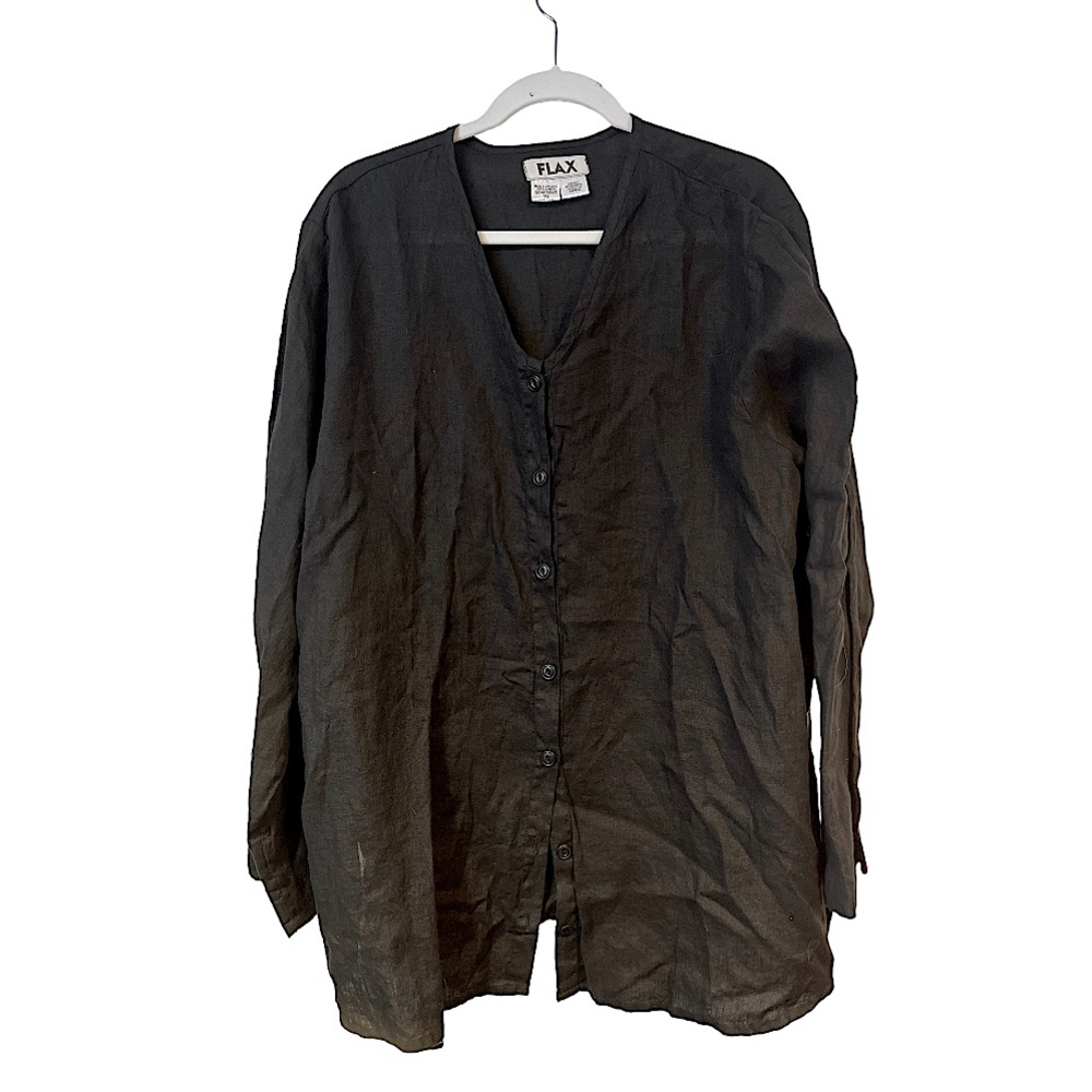 FLAX Black Engelhart Button Front Faceted Jacket NWT